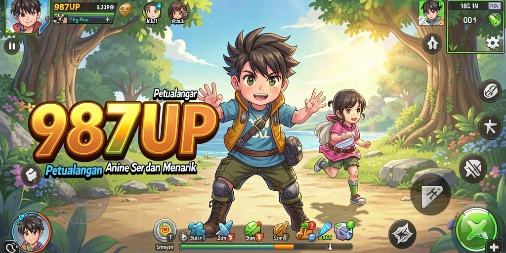 Tampilan gameplay aksi seru dalam 987UP dengan karakter Anime.