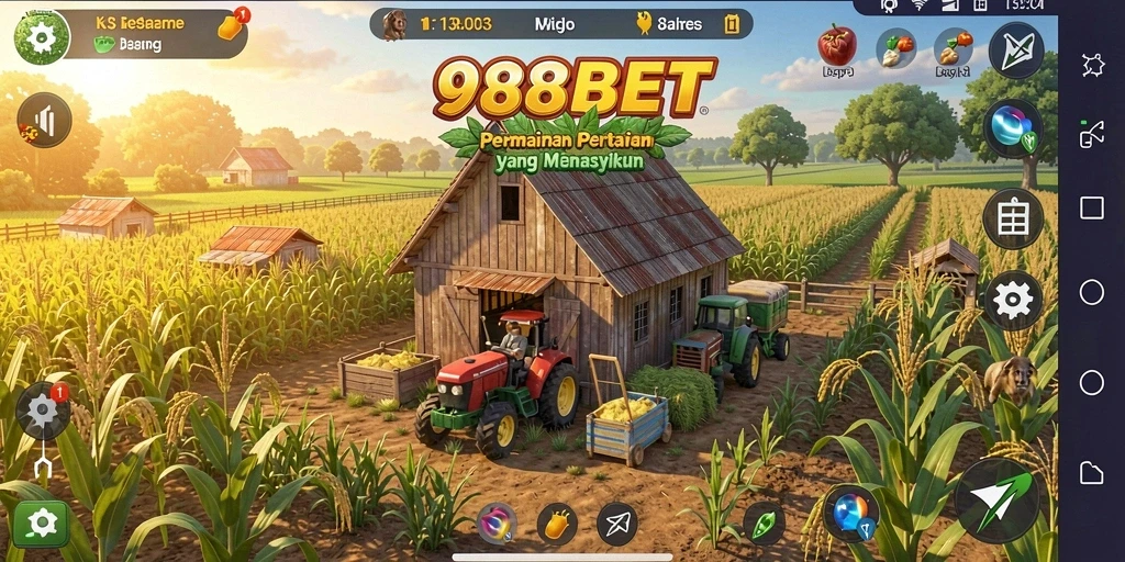 Screenshot game 988BET menampilkan aktivitas bertani yang seru.