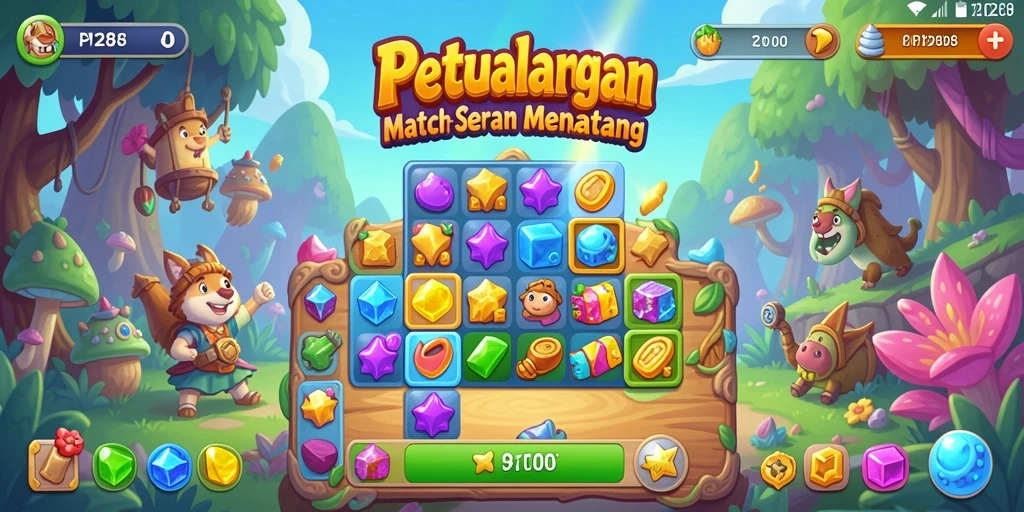 Tampilan gameplay seru dalam API288 saat mencocokkan item Match-3.