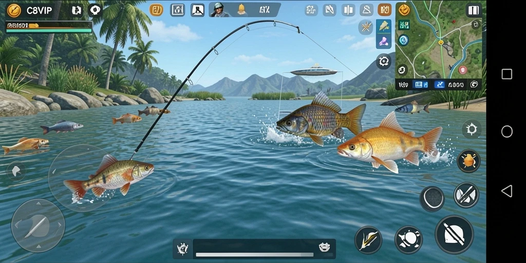 Tampilan menarik dari gameplay C8VIP yang penuh aksi memancing.