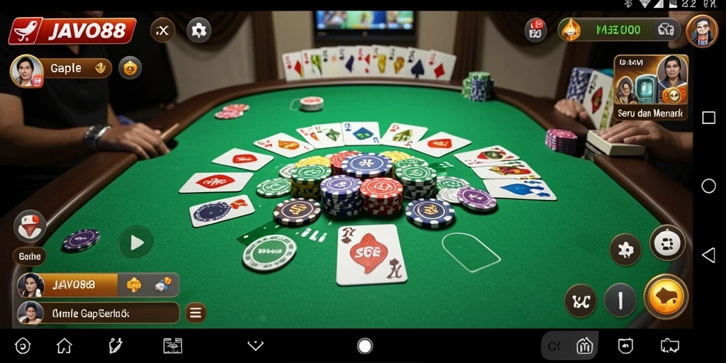 Tampilan gameplay JAVO88 dengan kartu gaple yang menarik.
