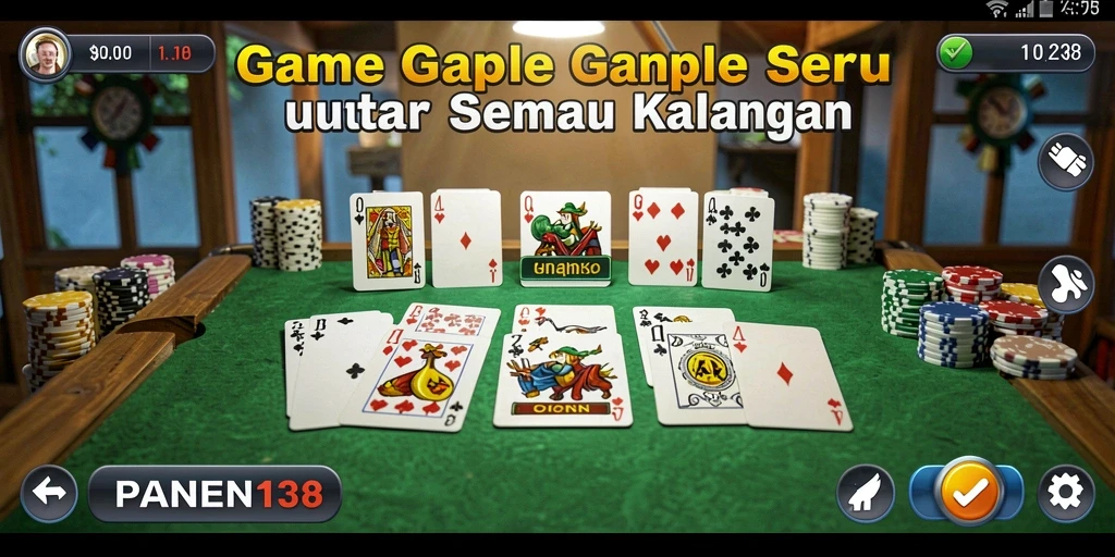 Screenshot utama PANEN138 menampilkan gameplay Gaple yang menyenangkan.