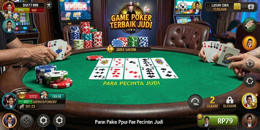 Screenshot utama RP79 menampilkan gameplay Poker yang seru dan mendebarkan.