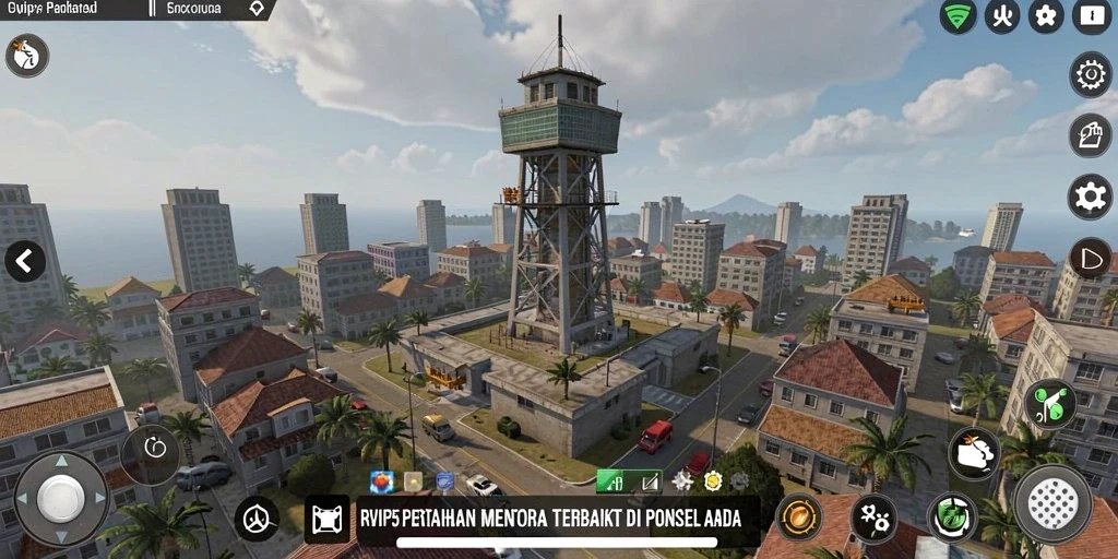 Screenshot utama RVIP5 yang menunjukkan aksi menara pertahanan.