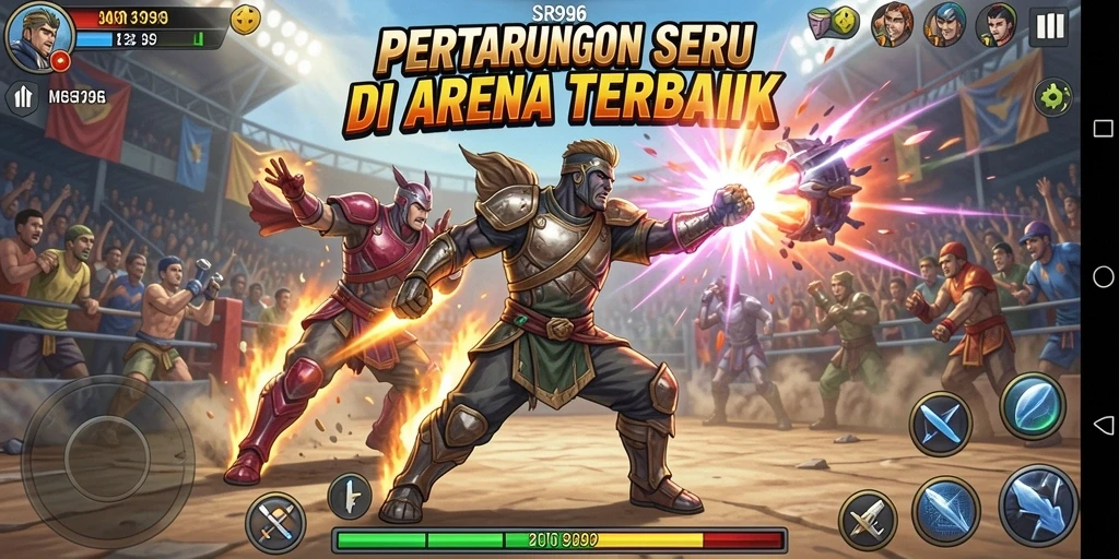 Gameplay seru SR996 menampilkan pertarungan intens dan karakter beragam.