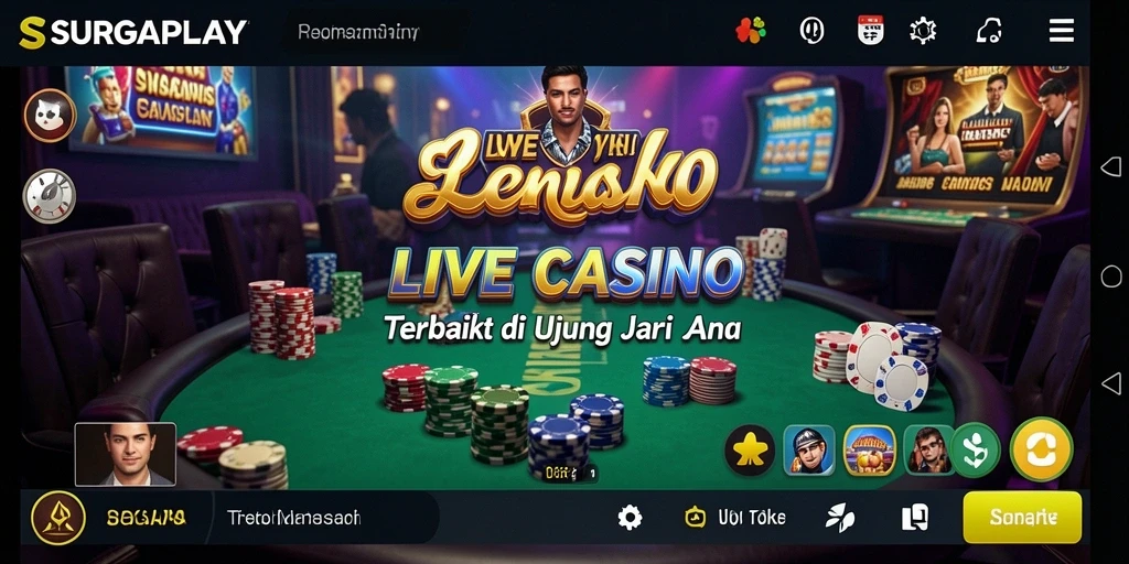 Screenshot SURGAPLAY menunjukkan gameplay live casino yang seru dan interaktif.